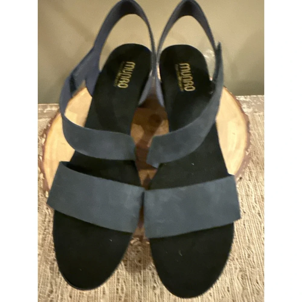 Munro Lucia Sandals Blue Nubuck Straps Low Cone Heels Women Comfort Size 11M